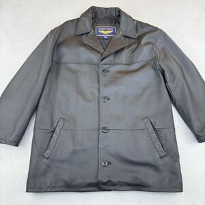 Airborne Leathers Coat Mens Medium Black Genuine Leather Overcoat Trench Jacket